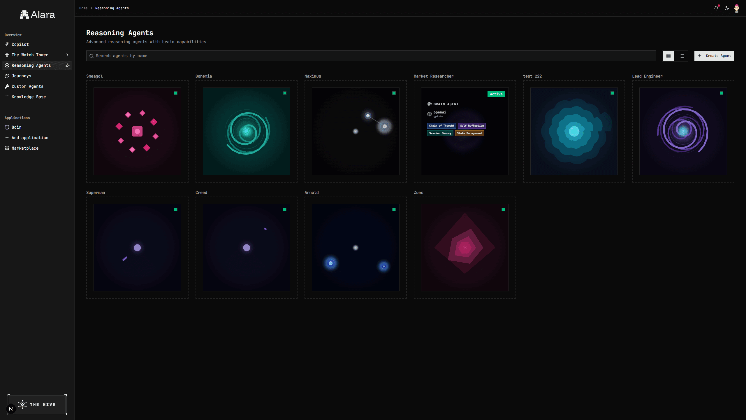 Alara Reasoning Agents dashboard