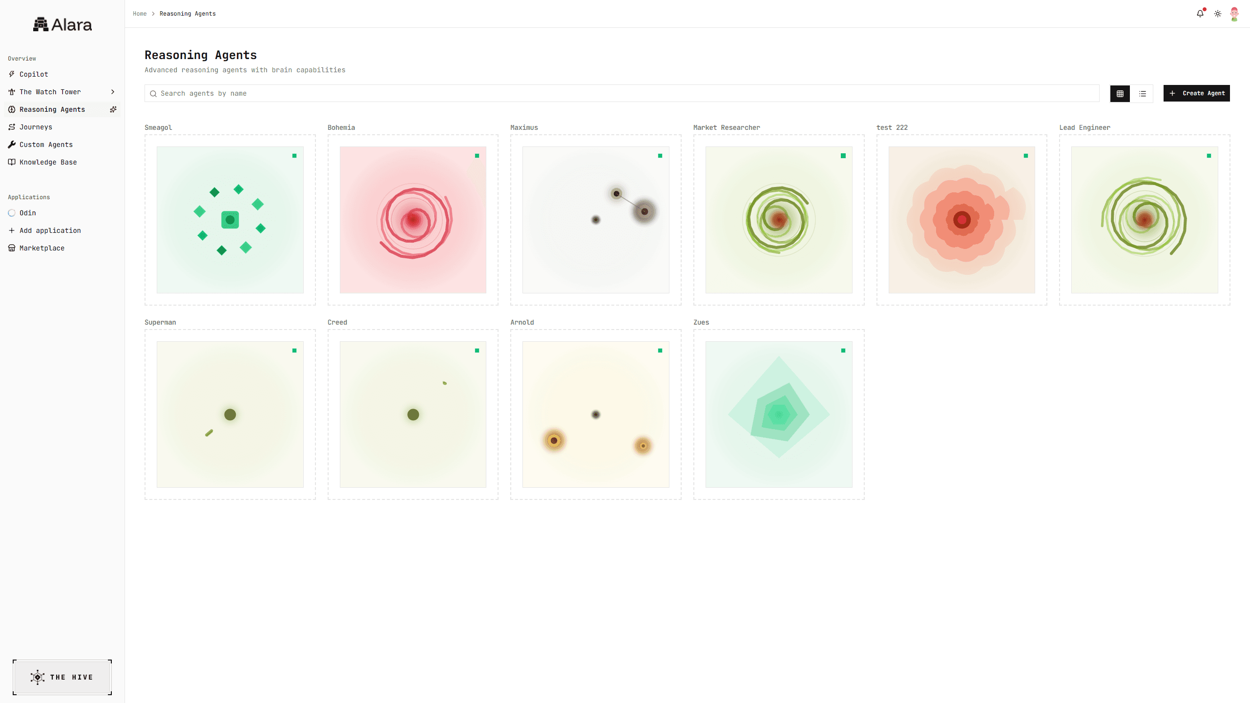 Alara Reasoning Agents dashboard